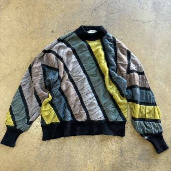 Vintage Dino Valiano Mohair Slouchy Textured Geometric Colorblock Resort Sweater - Picture 8 of 8